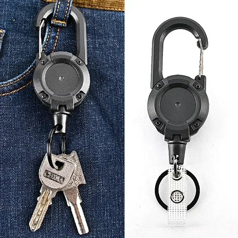 

Retractable Heavy Duty Pull Reel Carabiner Key Chains Strong Steel Wire Rope Buckle Spring Key Ring Outdoor Sporty Keychain Tool