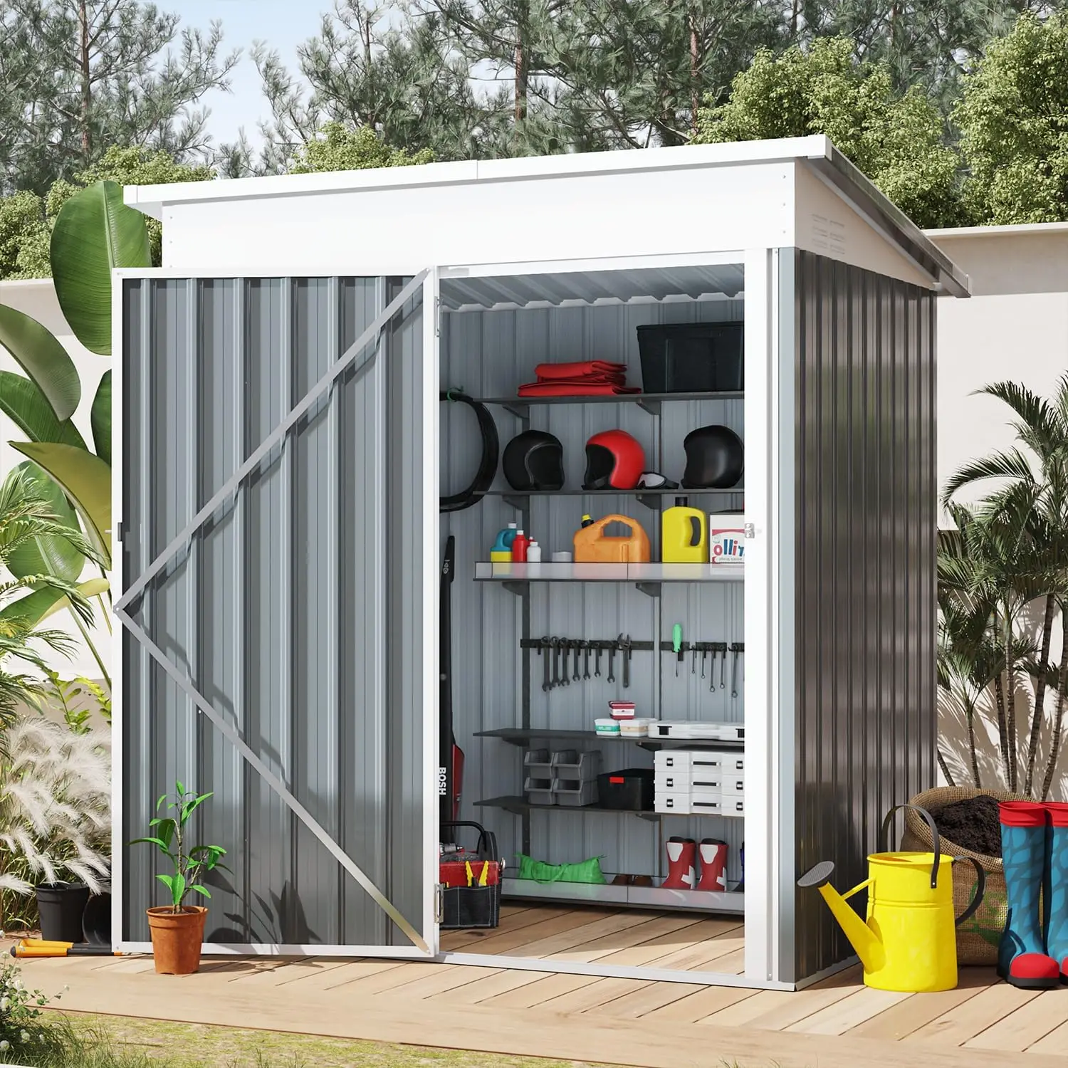 5'x3' Outdoor Metal Storage Shed, Steel Garden Shed with Single Lockable Door, Dark Grey Tool Storage Shed for Backyard, Patio