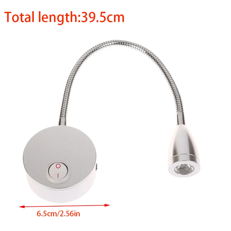 Luz LED de lectura de 1W, lámpara de pared de cuello de cisne negro y plateado para cabecera de cama, escritorio, interruptor de mesita de noche, 6000K