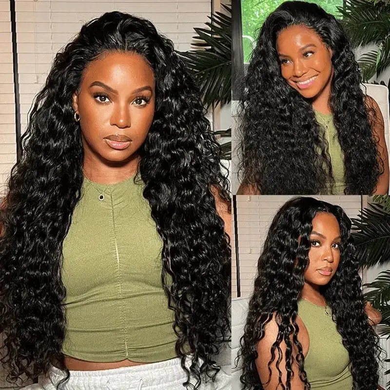 Rosabeauty 150% Density Deep Wave 40 Inch 13X6 Lace Front Human Hair Wig  Preplucked Glueless Curly Wig Full and Thick