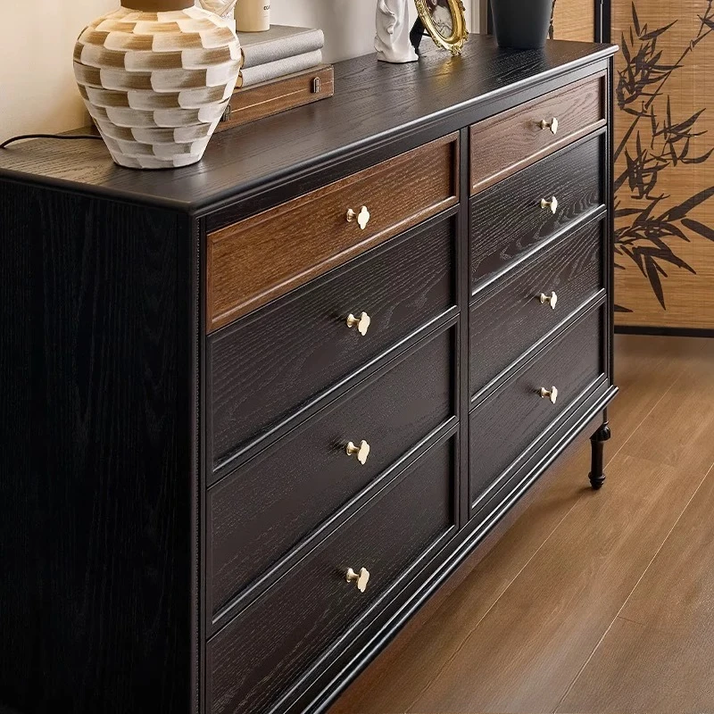 

Retro solid wood rolling shutter door chest, living room storage cabinet, four-leaf clover small vertical cabinet, bedroom bedsi