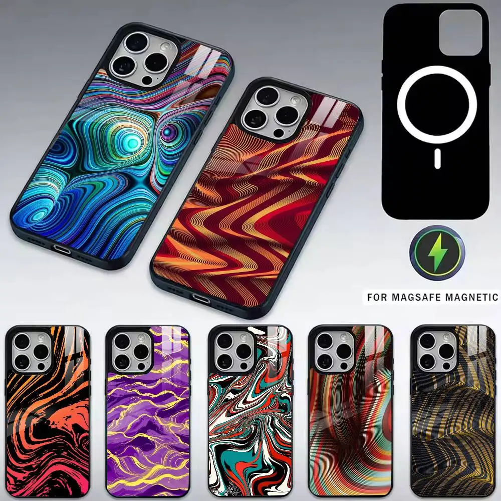

Modern Art Wave Phone Case For iPhone17,16,15,14,13,12,11 Plus,Pro Magnetic For Magsafe Wireless Charging
