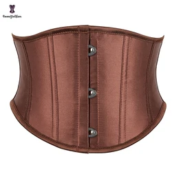 Brown Retro Renaissance Women Lacing Bandage Bustier Height 13 Inches Waist Training Corset With 3 Brooches