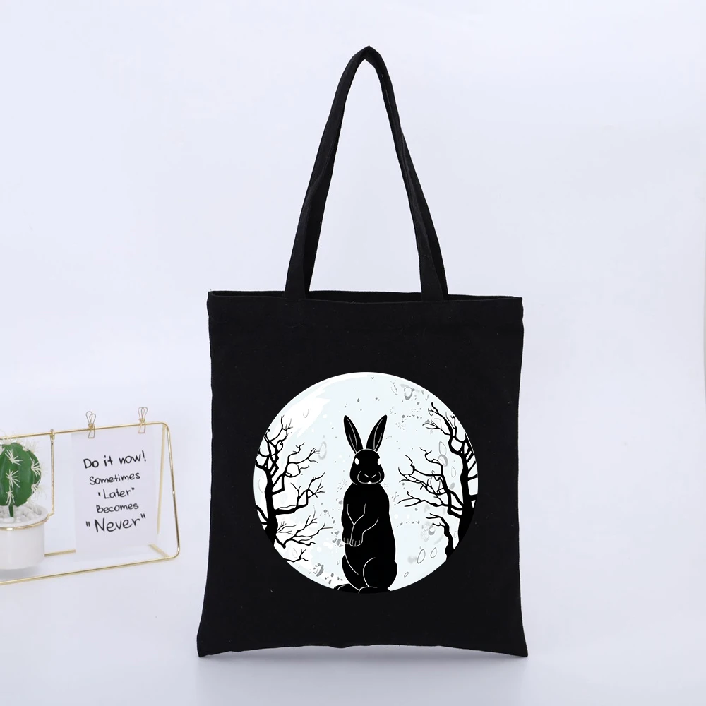 Rabbit Graphic Canvas Tote Bag, Minimalist Design for Daily Shopping and Casual Outings