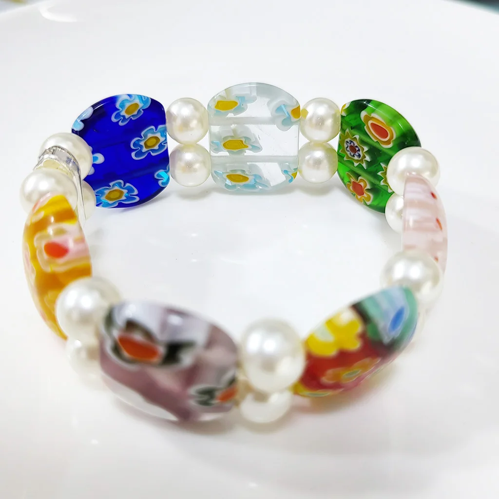 

1PCS Fashion Women Casual Glass Flower String Crystal Pearl Bracelets Retro Style Colour For Women Party Gift Cheap Items