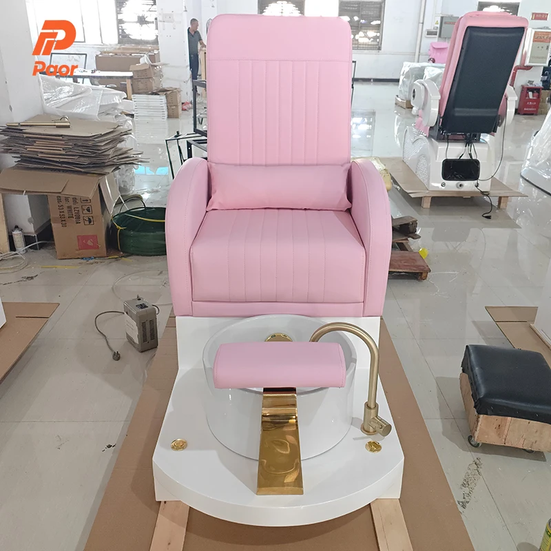 Immagine 4: Moderna poltrona da pedicure rosa per salone di bellezza con luci a LED di lusso e postazioni per manicure e pedicure