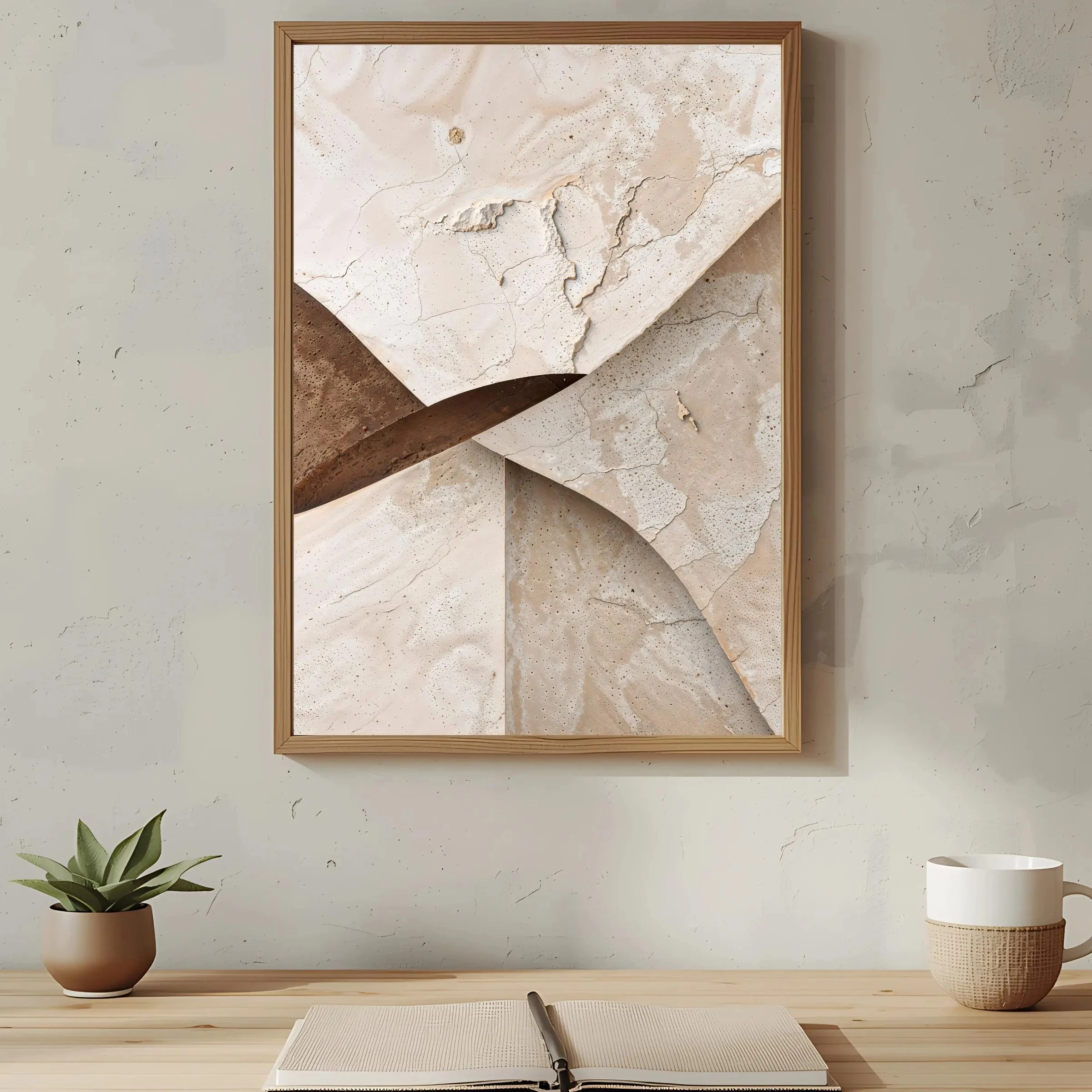 1pc frameless Canvas Painting Abstract wall art canvas poster,wabi-sabi texture,minimalist Japanese style,neutral beige,modern h