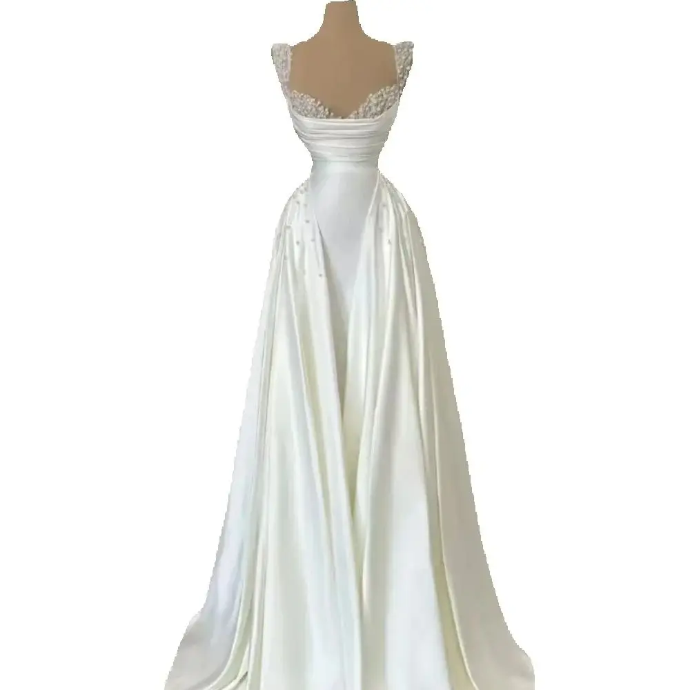 Robe De mariée sirène en Satin plissé, manches cape personnalisées, perles brillantes, avec jupe amovible