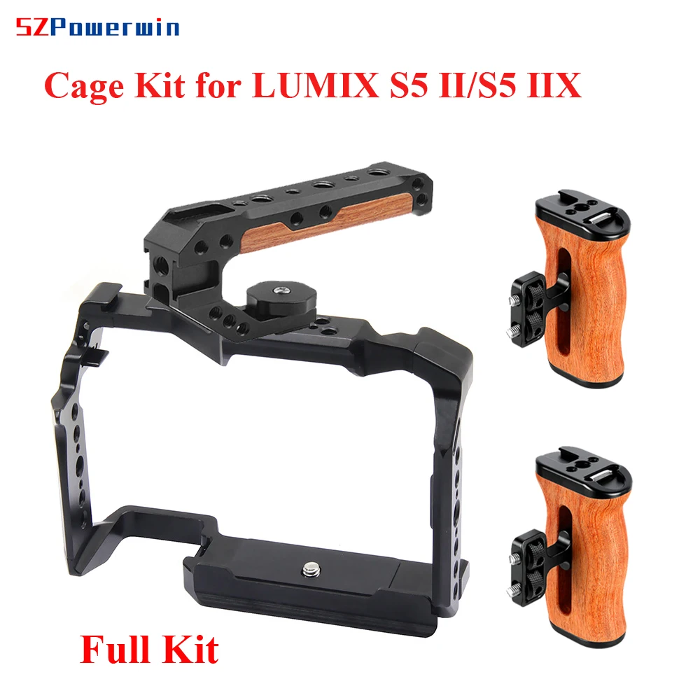 Powerwin Camera Cage For Panasonic S5II S5IIX Wooden Handgrid Handle Kit Aluminum Alloy Multifunctional Arri Locating Screw