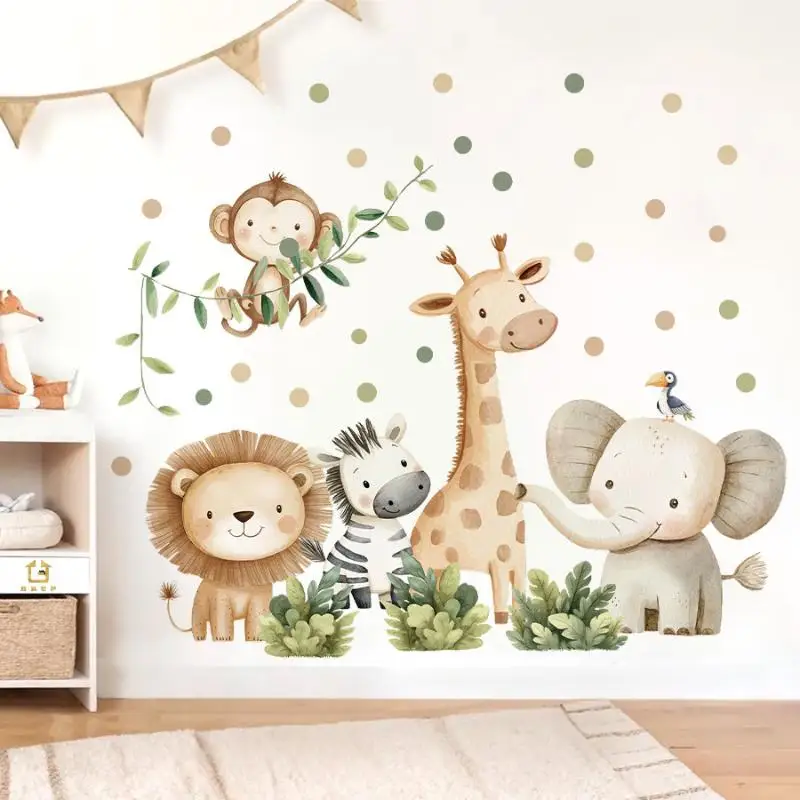 ✔Cartoon Forest Animals Wall Stickers For Children Kids Rooms Girls Boy Baby Room Decoration Elephant Giraffe