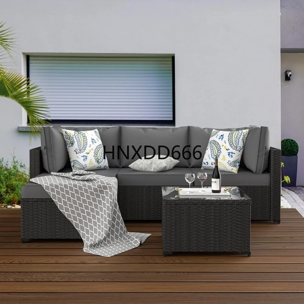 Outdoor Sectional with Ottoman Wicker Rattan Patio Couch with Thickened Cushion Modular Wicker Patio Conversation Set