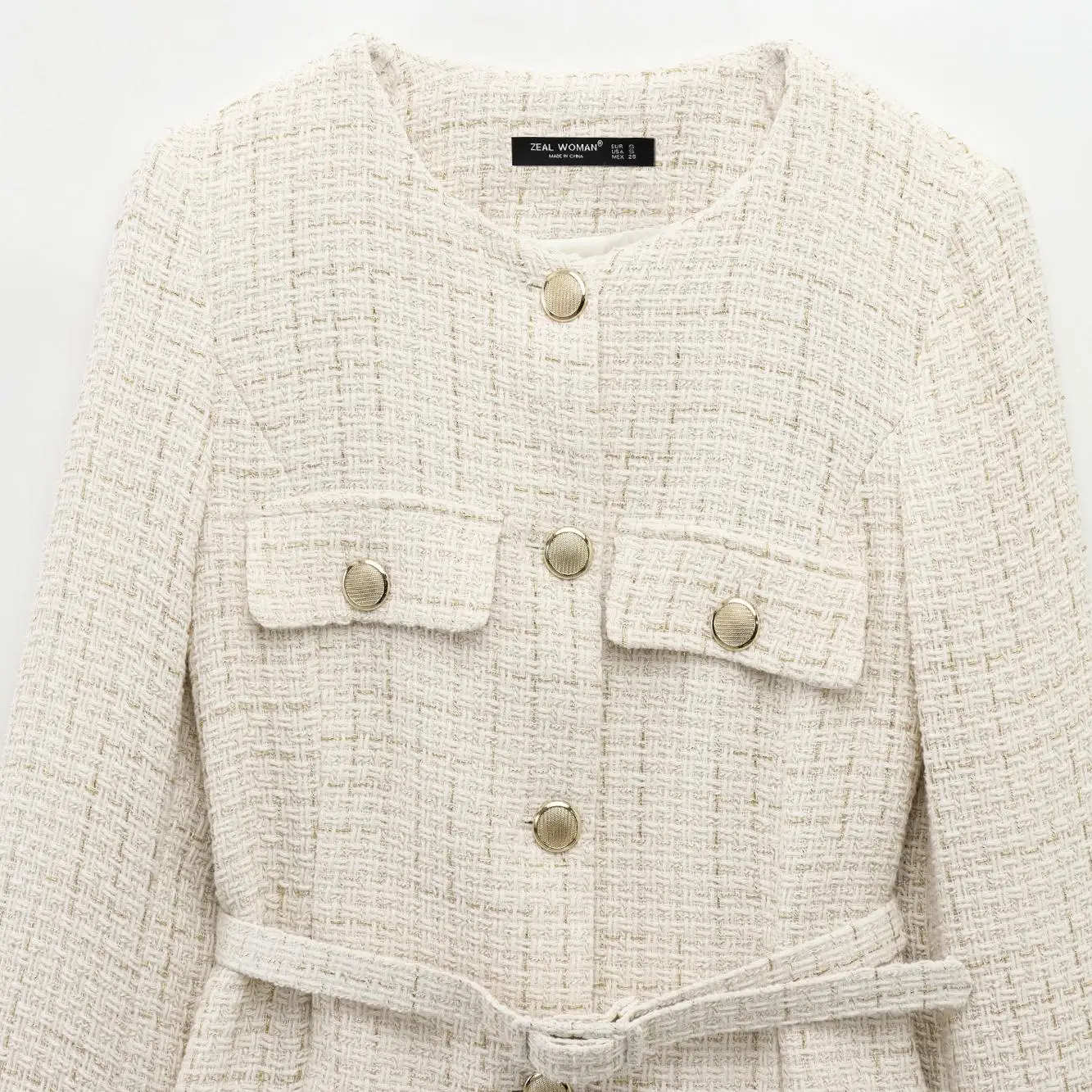 

Spring New Faion Women's Suit Jaet Belt Decorated Texture Commute Sle Thiened Polyester ort Coat for 35-39 Years Old