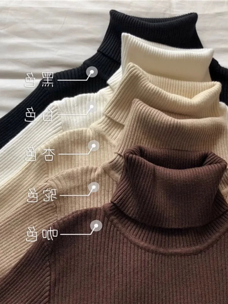 Solid Color Women Turtleneck Sweater Autumn Winter Pullover Long Sleeve Bottoming Shirt Slim All-matched Female Knitted Tops