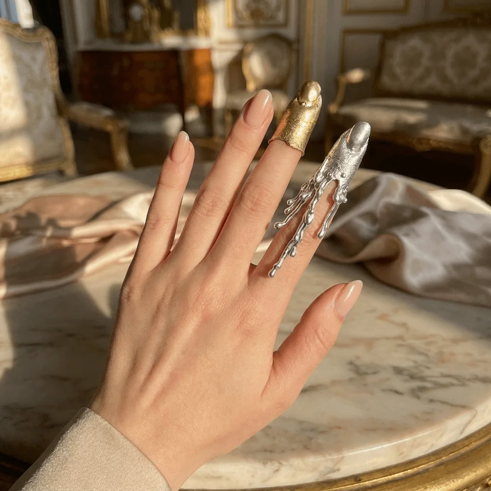 Unique Irregular Texture Lava Drop Ring Bowknot Alloy Nail Sleeve Vintage Niche Design Armor Ring Party