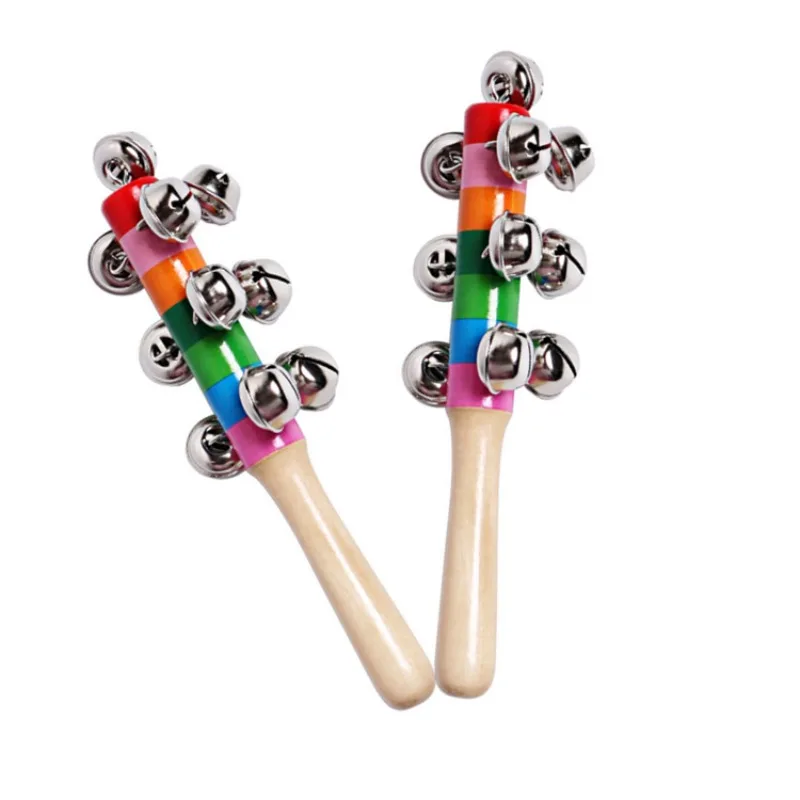 

New Colorful Rainbow Hand Held Bell Stick Wooden Percussion Musical Toy for KTV Party Kids Game Wholesale Retail