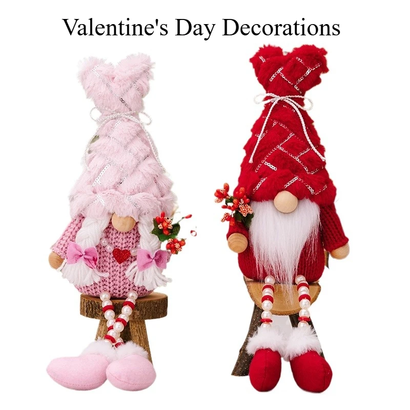 Valentine's Day Couple Gift Doll Sequined Plush Hat Midget Doll Pearl Hanging Leg Design Festive Atmosphere Decorative Pendant