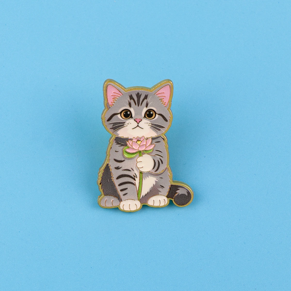 Cute Flower Tabby Cat Enamel Pin Cartoon Animal Brooches Lapel Pins Backpack Accessories Decorative Jewelry Gift for  Friends
