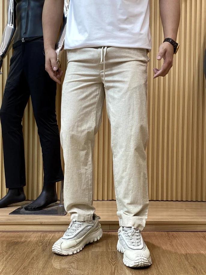 Natural Cotton Linen Casual Pants Men's Spring Summer Lightweight Breathable Loose Straight Cut Versatile Comfortable Trousers