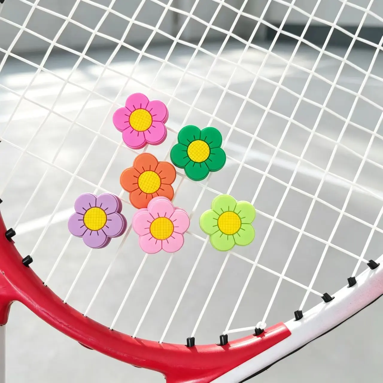 Flower Tennis Vibration Dampener, Cute Silicone Racket String Damper Colorful Tennis Accessories view 2