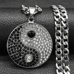 Hip Hop Yin Yang Bagua Pendant Necklace Stainless Steel Silver Color Chain for Men Necklaces Chinese Style Amulet Jewelry 7619-7