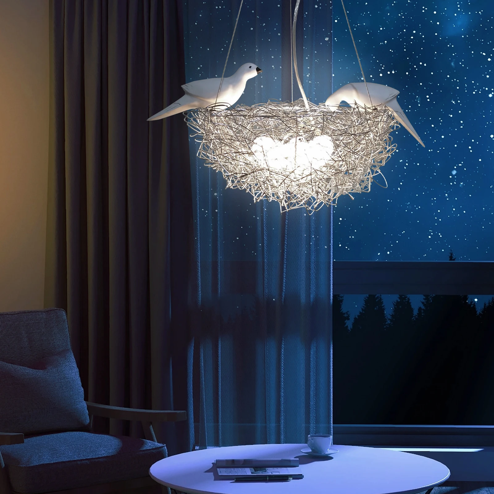 

Bird's Nest Chandelier Adjustable Height 4.8ft 5 G4 Bulbs Warm Light for Living Room Dining Room Modern Ceiling Mount