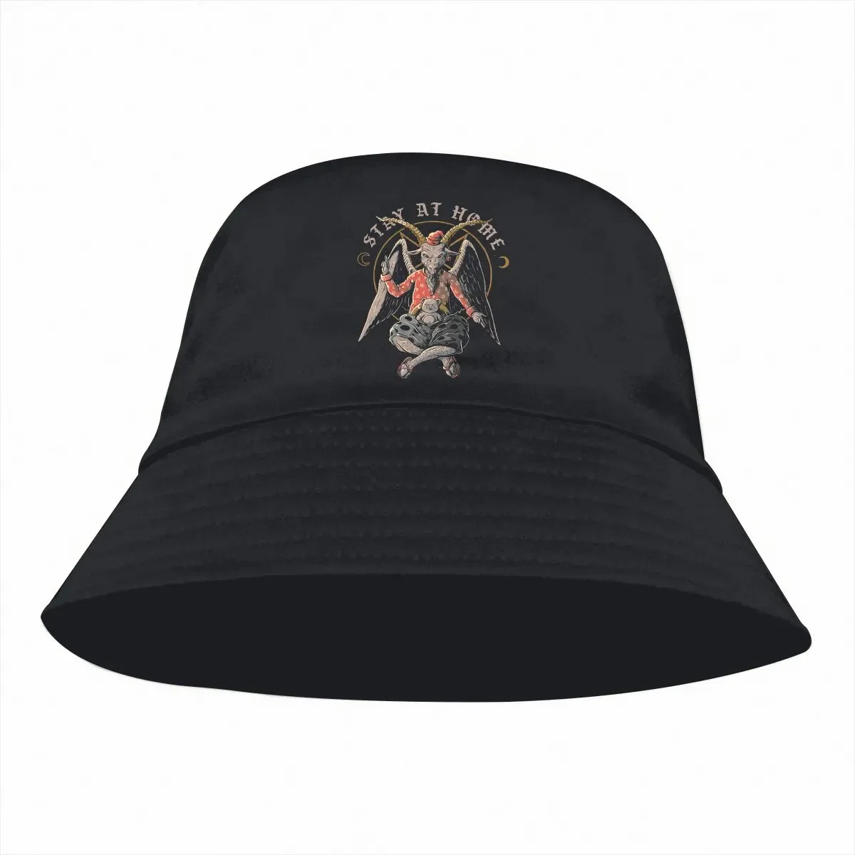 Stay at Home Unisex Bucket Hats Baphomet Satan Lucifer Hip Hop Fishing Sun Cap Fashion Style Designed