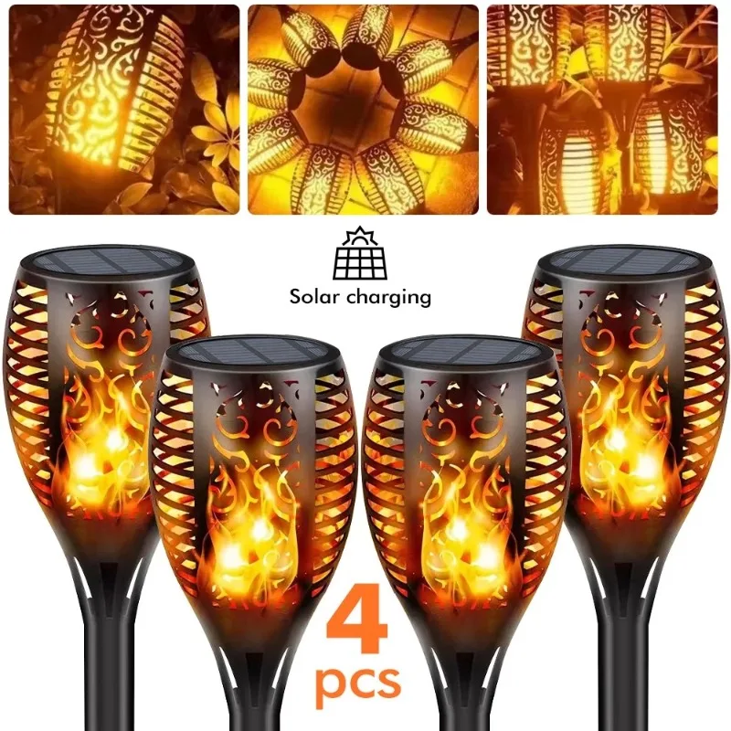 Solar Torch Lights Flickering Flames 96LED Torch Lights Outdoor Waterproof Landscape Decoration Lighting for Yard Garden Pathway