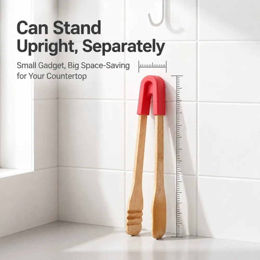 Bamboo Food Tongs Silicone Connector Handheld Style Salad Serving Tong Multi Color Option Spoon Fork Head Bread Clip