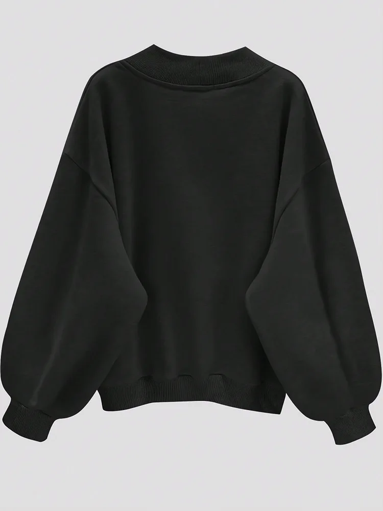 Women Fall V Neck Sweatshirt Loose Fit Long Sleeve Pullover Top Casual Solid Color Oversized Streetwear for Autumn Daily Wear
