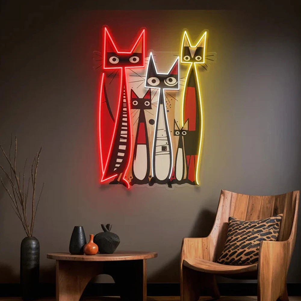 

Cat Family Abstract Neon Sign Custom Living Room Neon Light Led Signs Room Aesthetic Wall Decoration Home Office Wall Decor