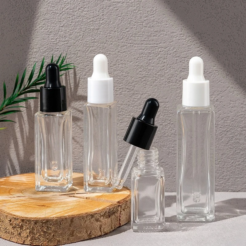 20 Stück 5ml 7ml 10ml 20ml Quadratische Tropfflaschen aus Glas, Leere Flaschen für Ätherische Öle, Aromatherapie, Tragbare Kosmetik-Probenfläschchen – Detail 3