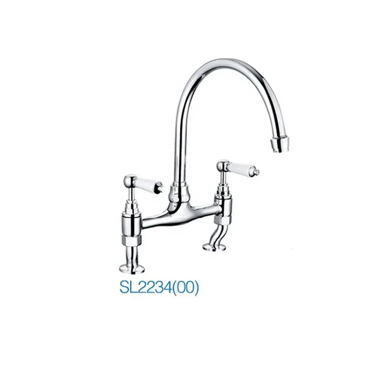 2023 hot selling High quality bridge double handle brass gold kitchen faucet