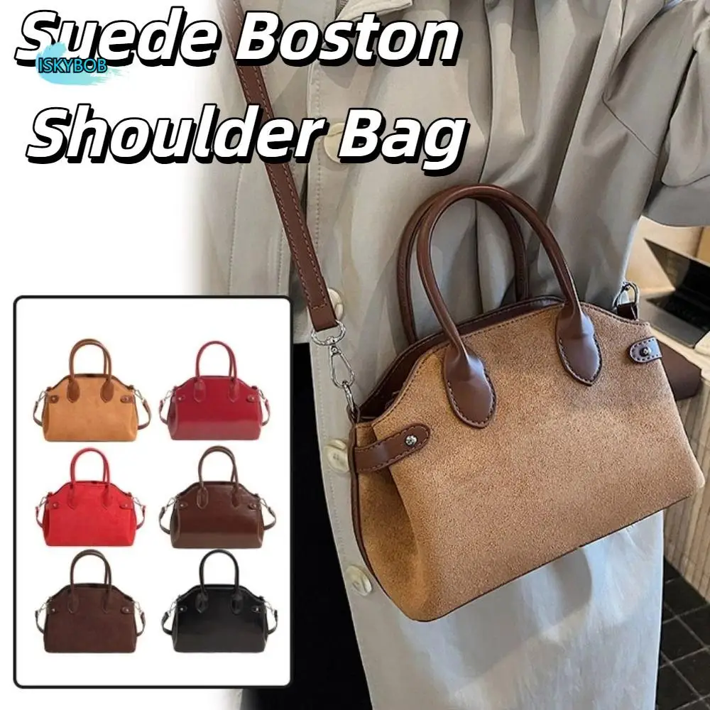 

Shoulder Bag Suede Boston Shoulder Bag Handbag Large Capacity Slouchy Hobo Bags Korean Style Solid Color Tote Bag