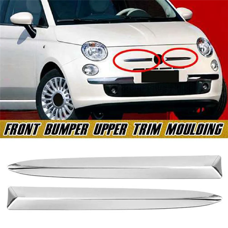 A45F-1Pair carro cromo amortecedor dianteiro superior moldagem tiras capa guarnição para fiat 500 2008-2015 735455041 735455042