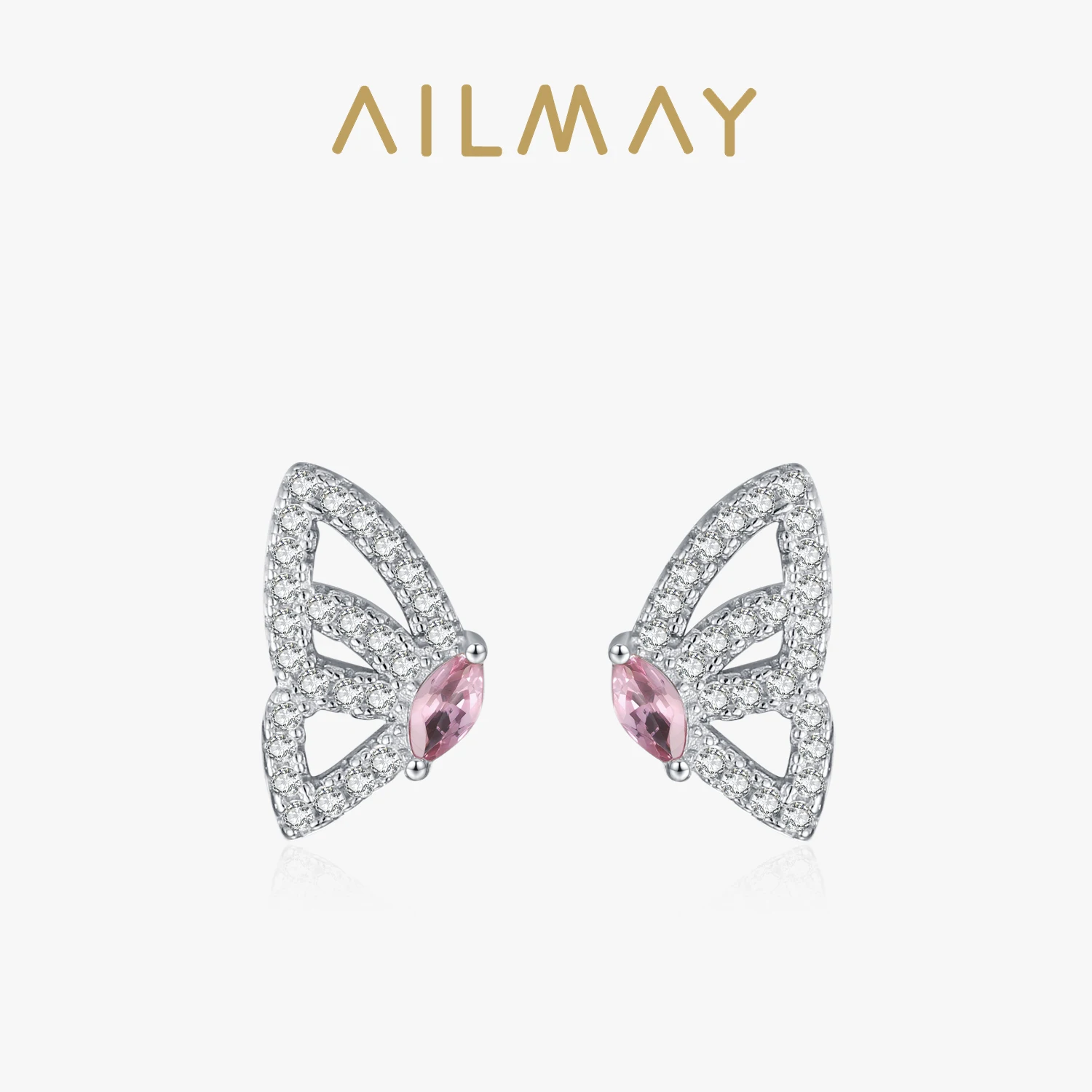 

Ailmay Роскошные серьги-гвоздики из стерлингового серебра 925 пробы с розовым цирконием и бабочкой, уникальные подарки подруге, свадебные украшения для женщин