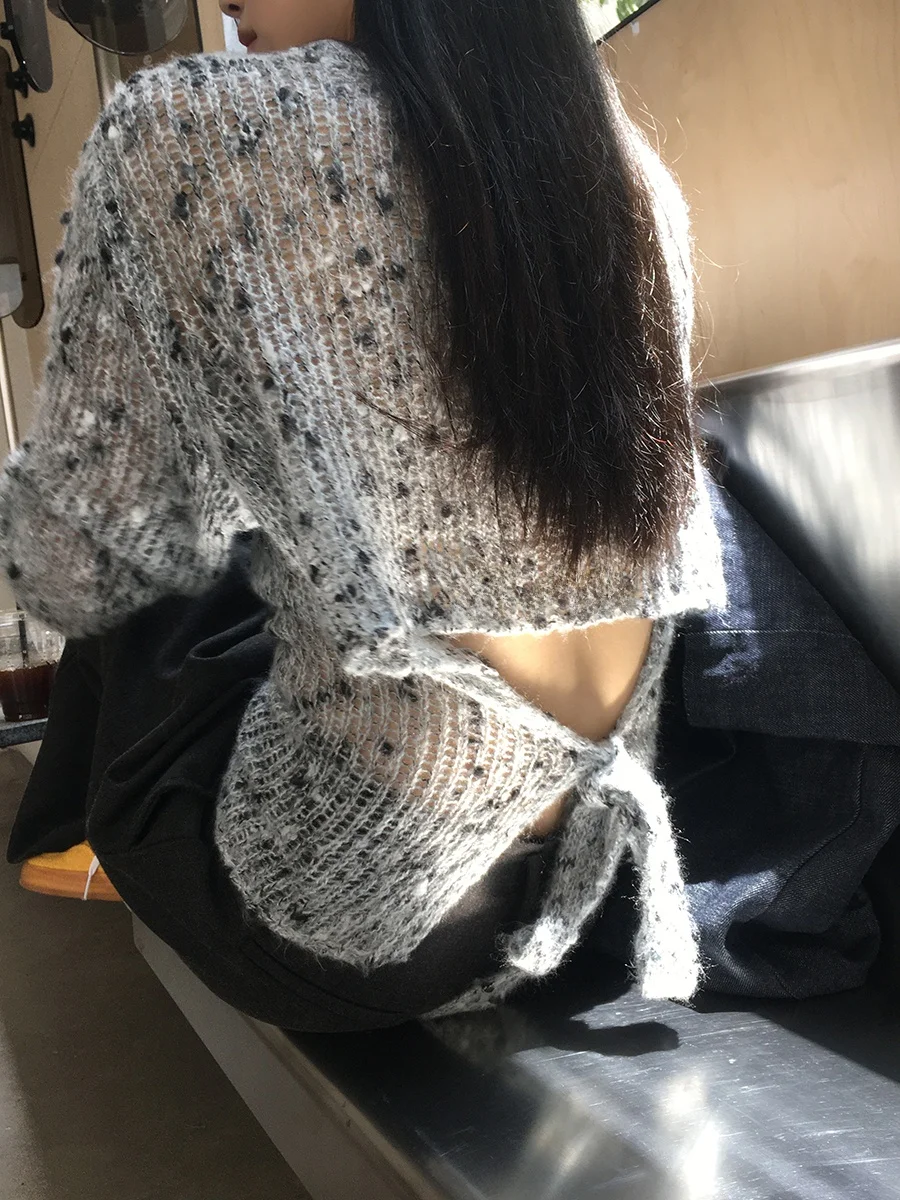 

ay Hollow out Long Sve Women's Sweater Trendy Design Knitted Top G Sle Commute Wind Straight Tube pe Autumn Wear