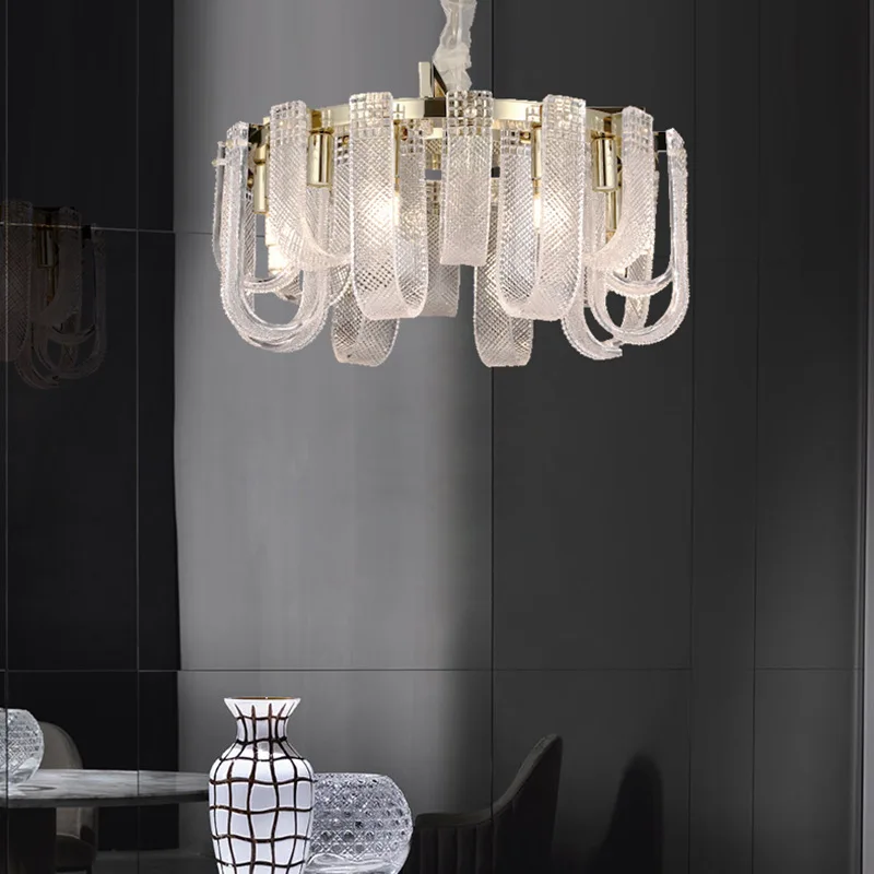 Living room chandelier Duplex villa headlight Modern simple crystal light luxury staircase long chandelier