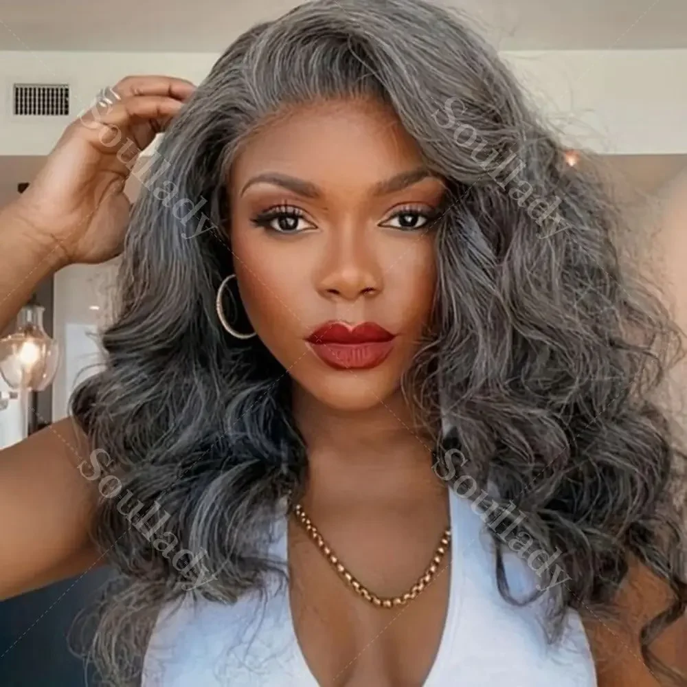 

Soul Lady Medium Salt And Pepper Body Wave Human Hair 3 in 1 Half Wig Ready To Go Grey Wigs Brazilan 100% Real Human Hair