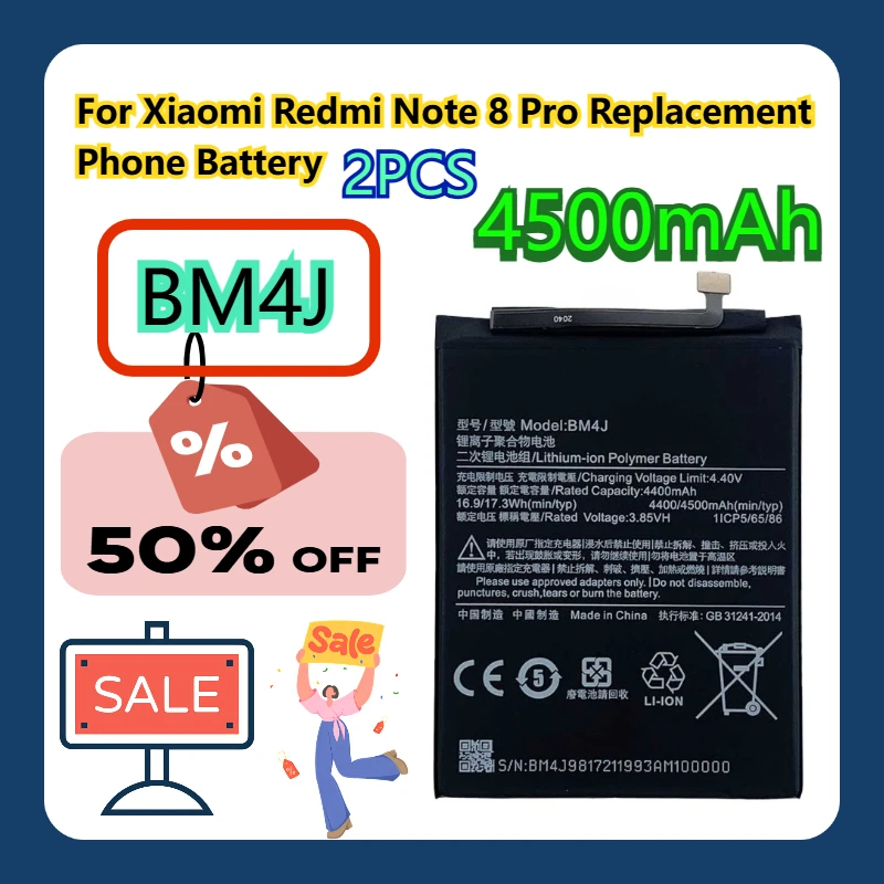 

For Xiaomi Redmi Note 8 Pro 4500mAh Replacement Phone Battery BM4J 2pcs