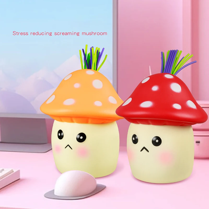 Cartoon Cute Hair Pulling Screaming Mushroom Toy Funny Kids Creative Relieve Stress Scream Toy Children's Holiday Birthday Gift