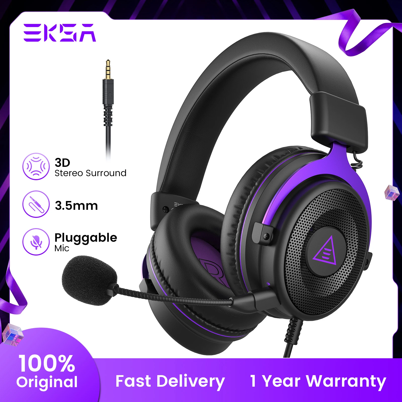 EKSA-E900 Wired Gaming Headphones for PC 3D Stereo Surround Sound Gamer Headset with Microphone Gaming Earphone for XBOX PS4 PS5