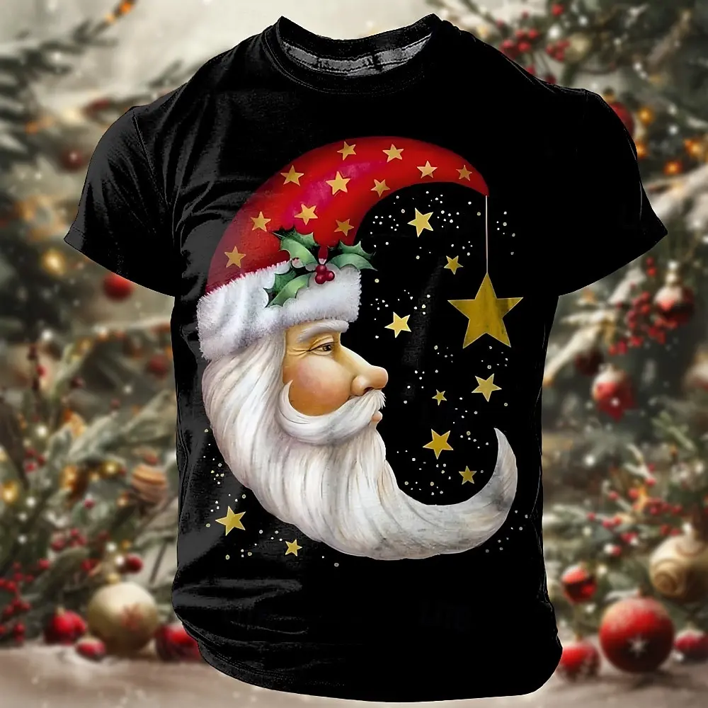 

Santa Claus Men's T-shirt 3D printed round neck short sleeved shirt retro casual street Christmas sports outdoor men's clothing