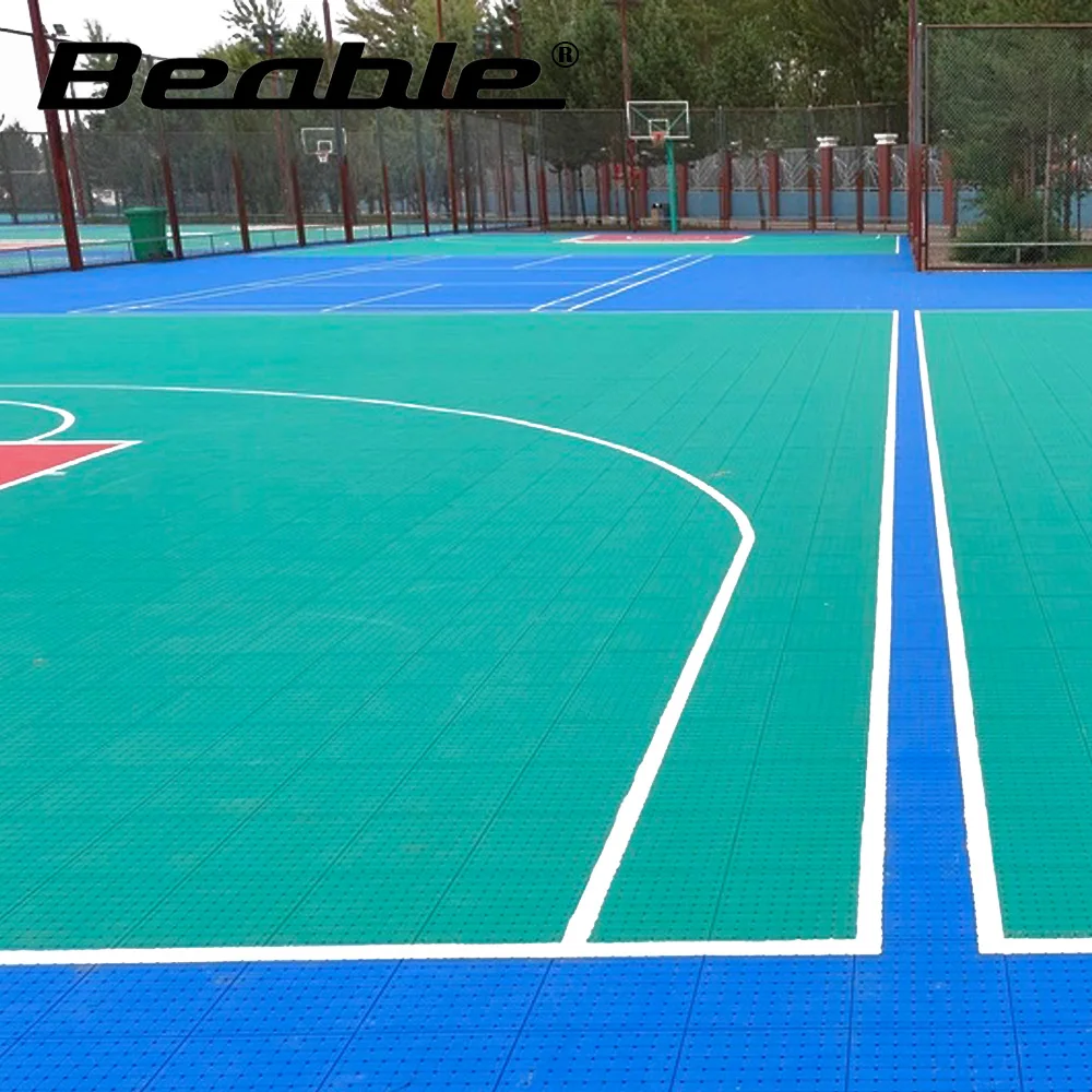 Beable Professional Backyard Sport Court، بلاط أرضيات TPE، خارجي، كرة سلة، نصف محكمة، 3x3، أرضية ناعمة