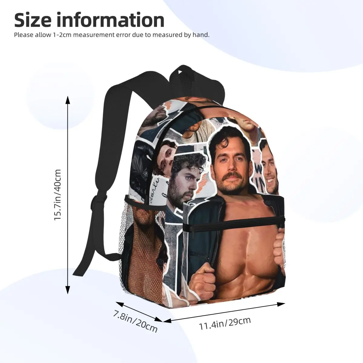 Henry Cavill Photo Collage Student Backpack School Bag Hiking Travel Daypack for Boys Girls Bookbag Shoulder Bags