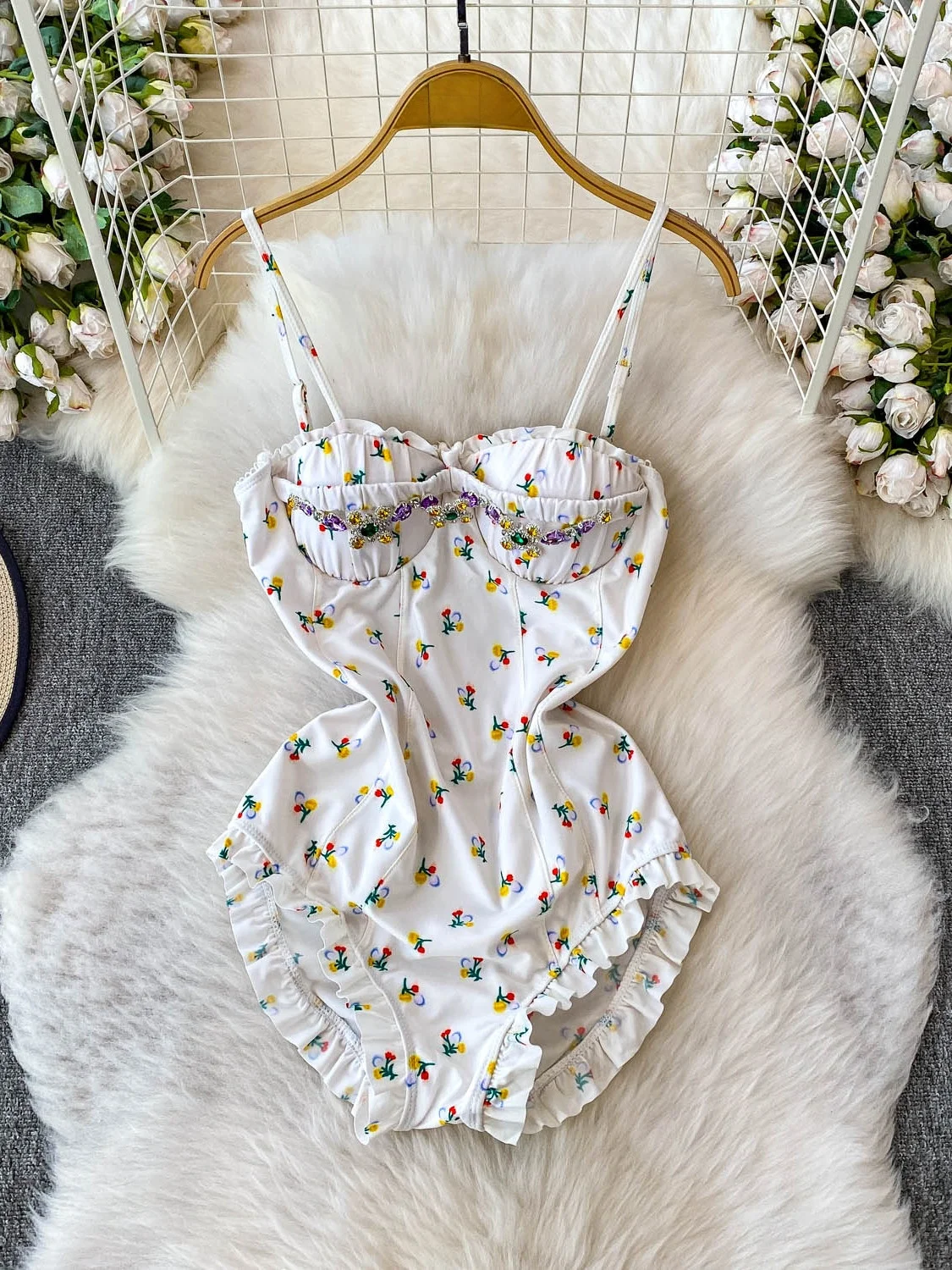 

Сексуальный купальник с цветочным принтом для похудения, женский летний купальник с богатой отделкой, на бретельках, с высокой талией, короткие шорты