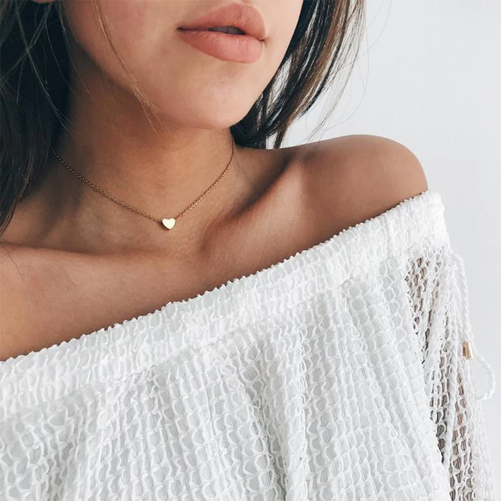 Tiny Heart Choker Necklace for Women Gold Color Chain Smalll Necklace Pendant on Bohemian Chocker Necklace Jewelry