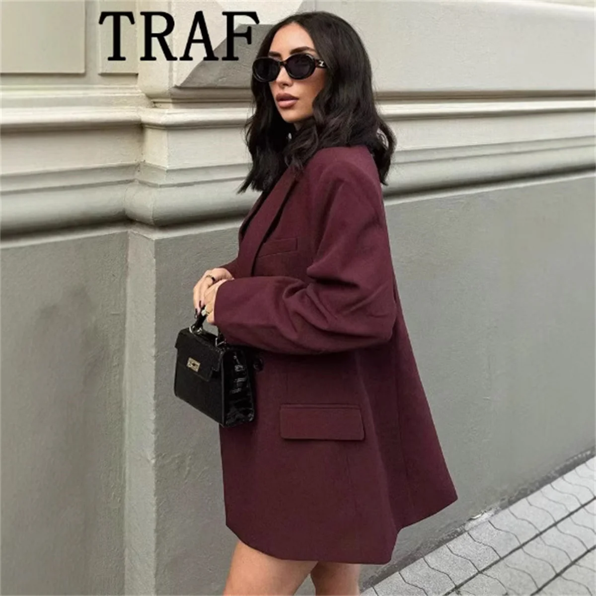 Women's Blazer Outerwears Wine Office Wear Women Suit Jacket Autumn Long Sleeve Burgundy Blazers Formal Woman Minimalist Blazer