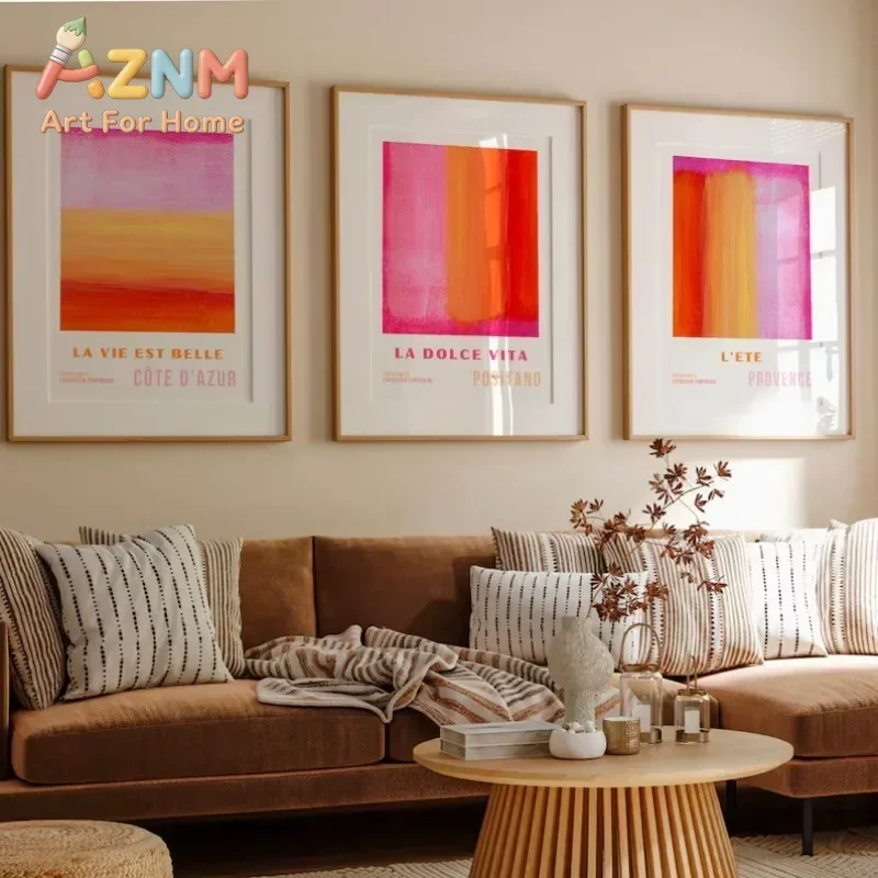 Abstract Pink Orange Art Poster Colour Swoosh Stylish Modern Canvas Painting Bedroom Avant-Garde Decorative Frameless Wall Ar