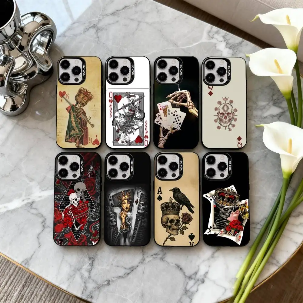 

S-Skeleton Q-Queen of Hearts CARD Phone Case For iPhone17,16,15,14,13,12,11 Plus,Pro Max Black Candy silver phone case