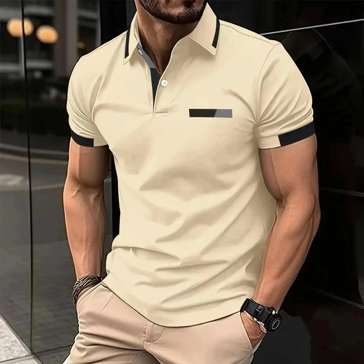 Sommer männer Casual Kurzarm Polo-Shirt Einfarbig Revers Tops Mode Casual Business Rosa Polo-Shirt Atmungsaktive T-shirt